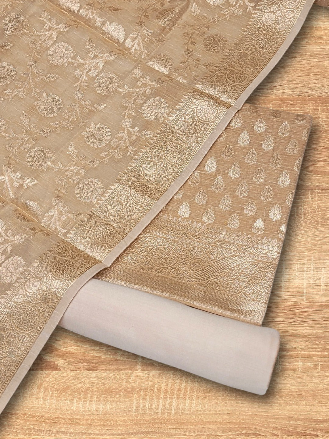 Banarasi Handloom Jute Silk Dress Material with Slub Weave & Tasseled Dupatta