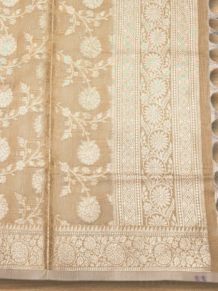 Banarasi Handloom Jute Silk Dress Material with Slub Weave & Tasseled Dupatta