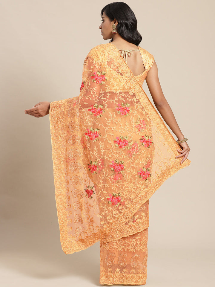 Embroidered Saree with Scalloped border & crystal Embellishments