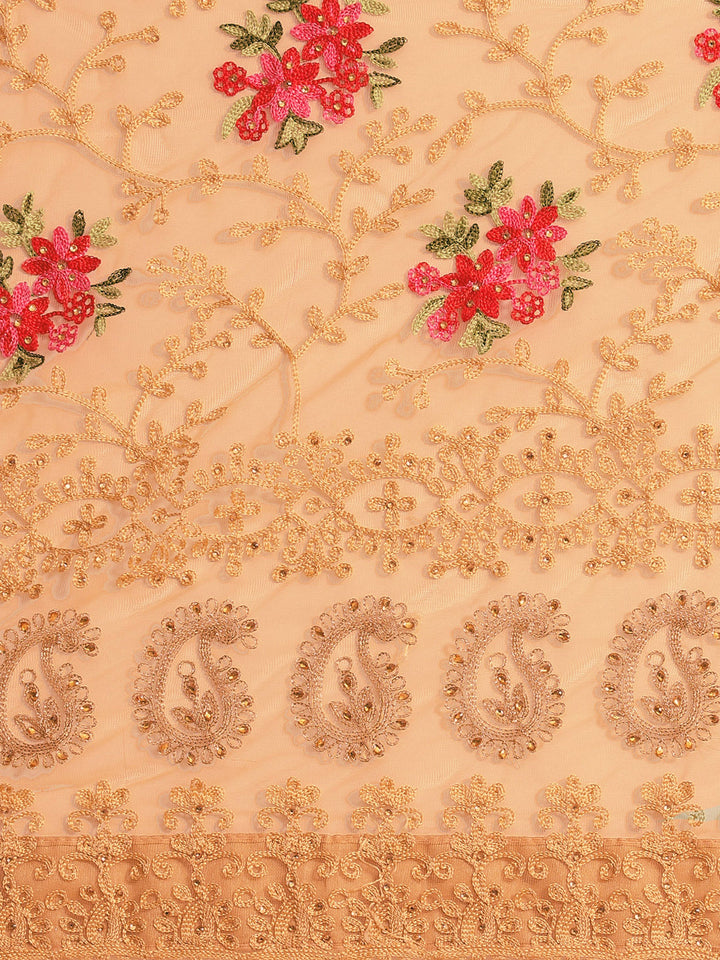 Embroidered Saree with Scalloped border & crystal Embellishments