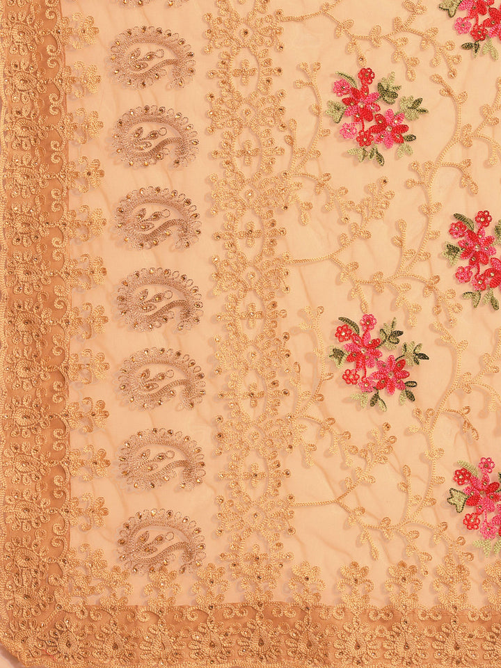 Embroidered Saree with Scalloped border & crystal Embellishments