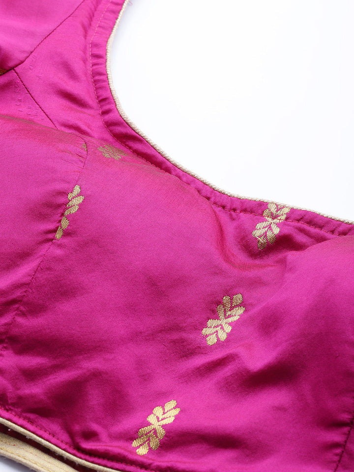 Burgundy Semi Stitched Banarasi Silk Lehenga with Resham Weaving