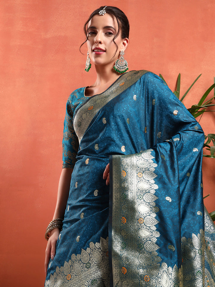 Handloom Banarasi Brocade Handloom Silk saree with Meenakari Weaving, Paisley Border