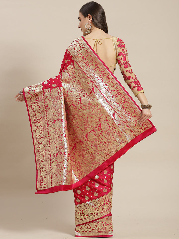 Magenta Kanjeevaram Silk Saree Embellished with Embossed Print