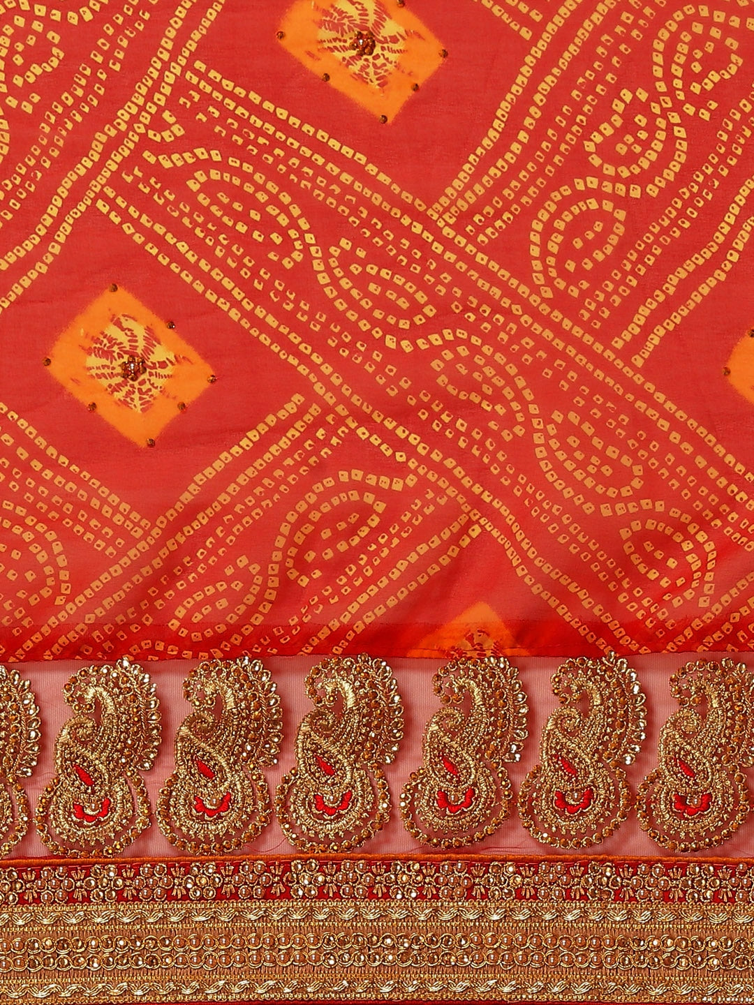 Red Bandhani Georgette Saree with Zari Embroidery & Embellishments
