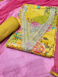 Chhabra 555 Multicolor Floral Printed Dress Material with Zari Sequin Embroidered Neckline 