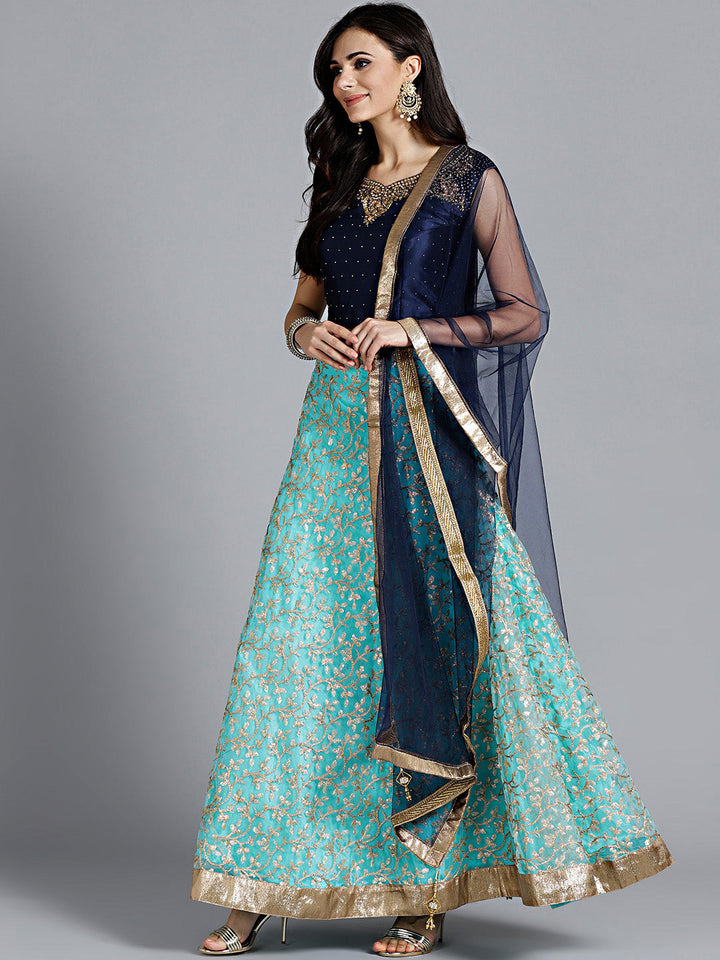 Embroidered Lehanga with Contrast Zircon Embellished Choli