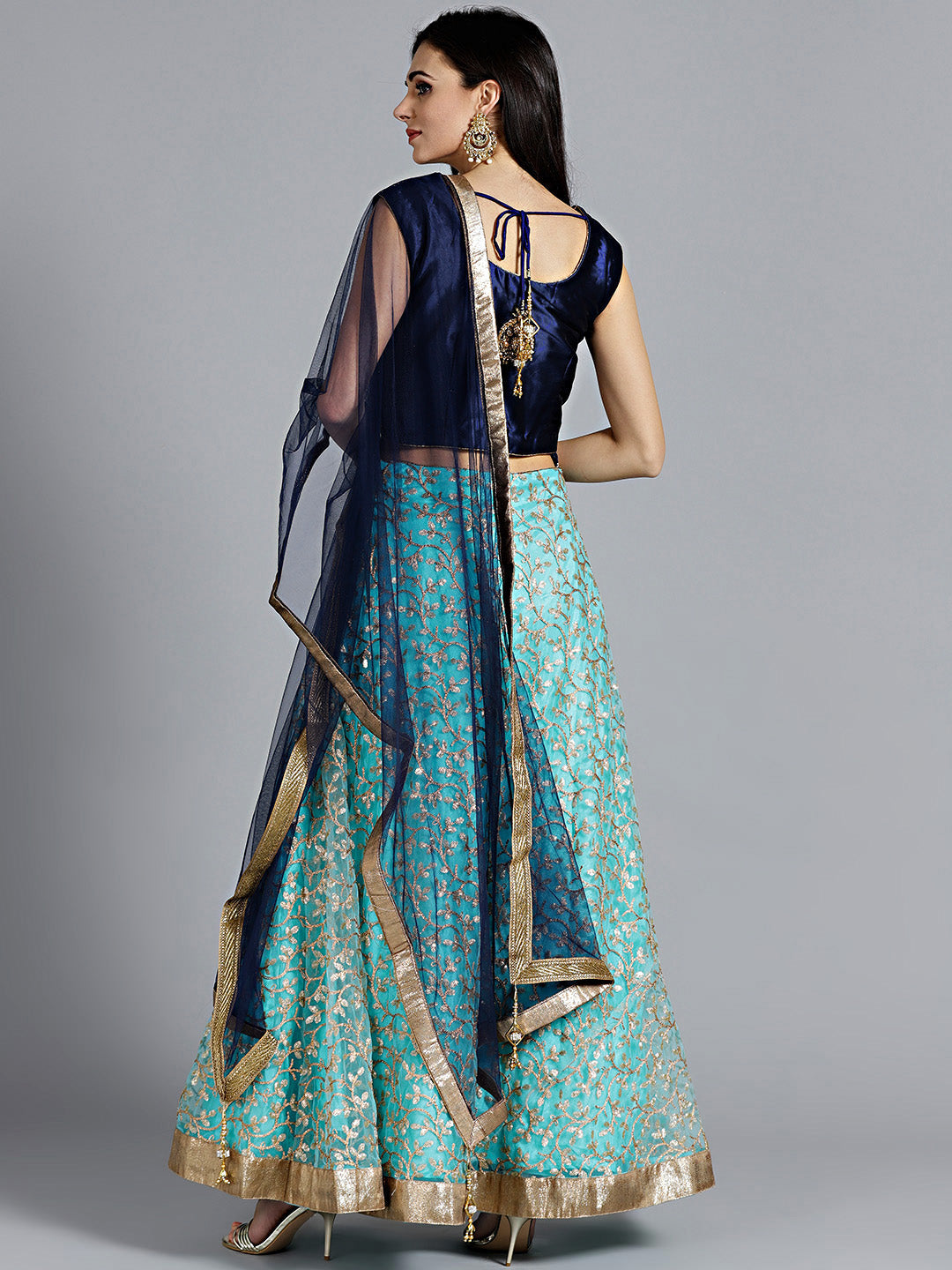 Embroidered Lehanga with Contrast Zircon Embellished Choli