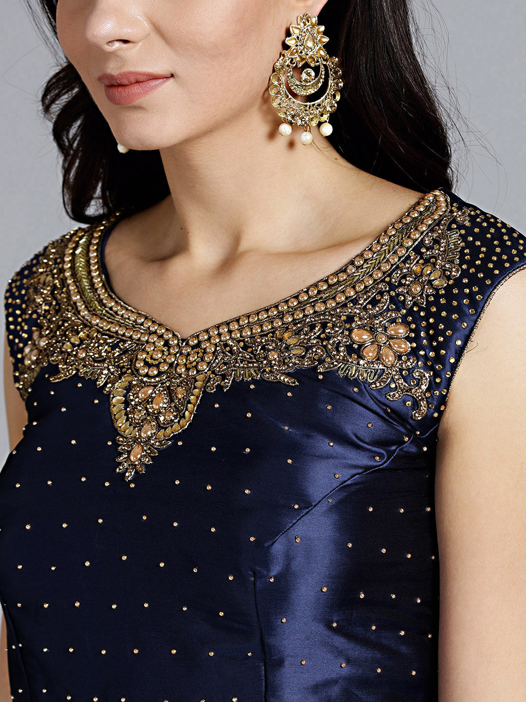 Embroidered Lehanga with Contrast Zircon Embellished Choli
