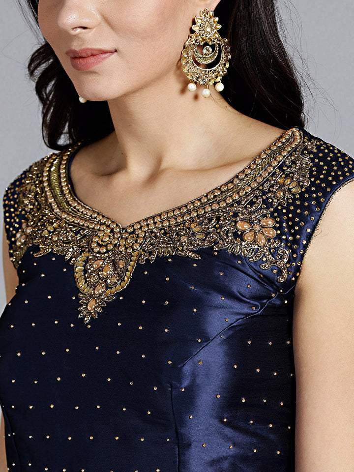 Embroidered Lehanga with Contrast Zircon Embellished Choli
