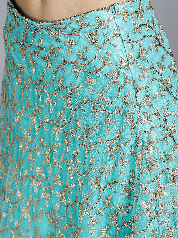 Embroidered Lehanga with Contrast Zircon Embellished Choli