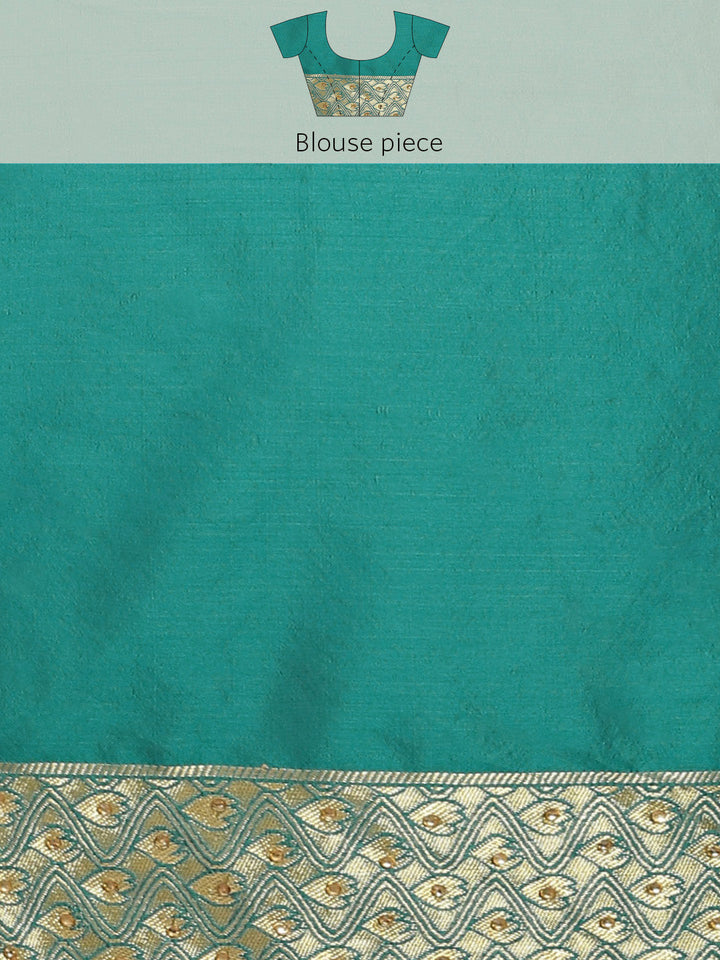 Teal Resham & Stone Embellished Silk Woven Traditional Banarasi Saree