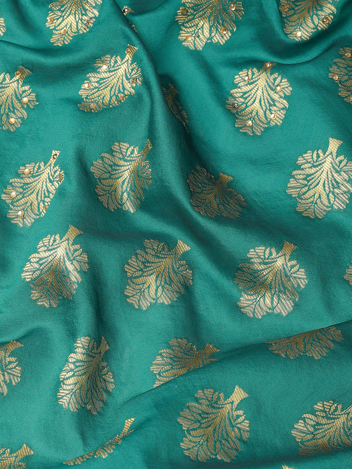 Teal Resham & Stone Embellished Silk Woven Traditional Banarasi Saree