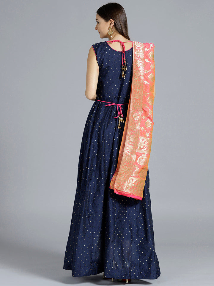 Angrakha Style Embellished Suit with Banarasi Dupatta