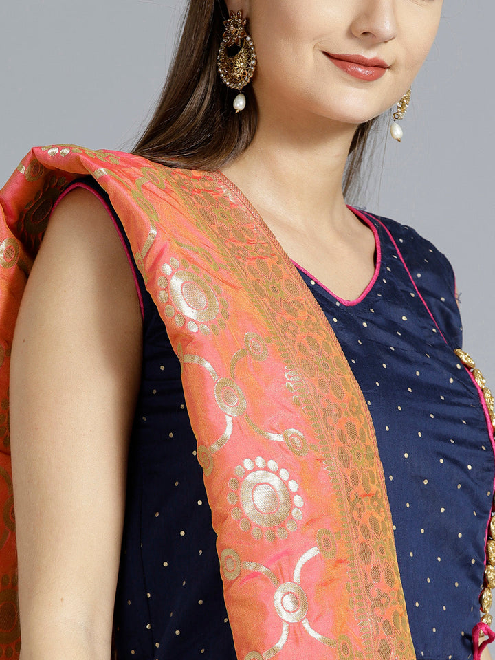 Angrakha Style Embellished Suit with Banarasi Dupatta