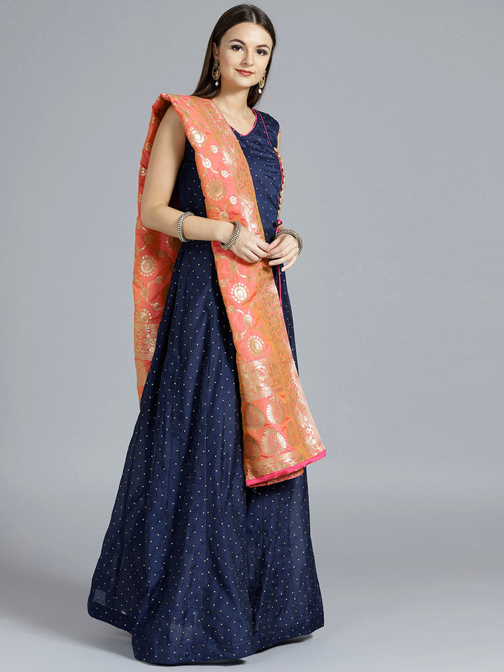 Angrakha Style Embellished Suit with Banarasi Dupatta