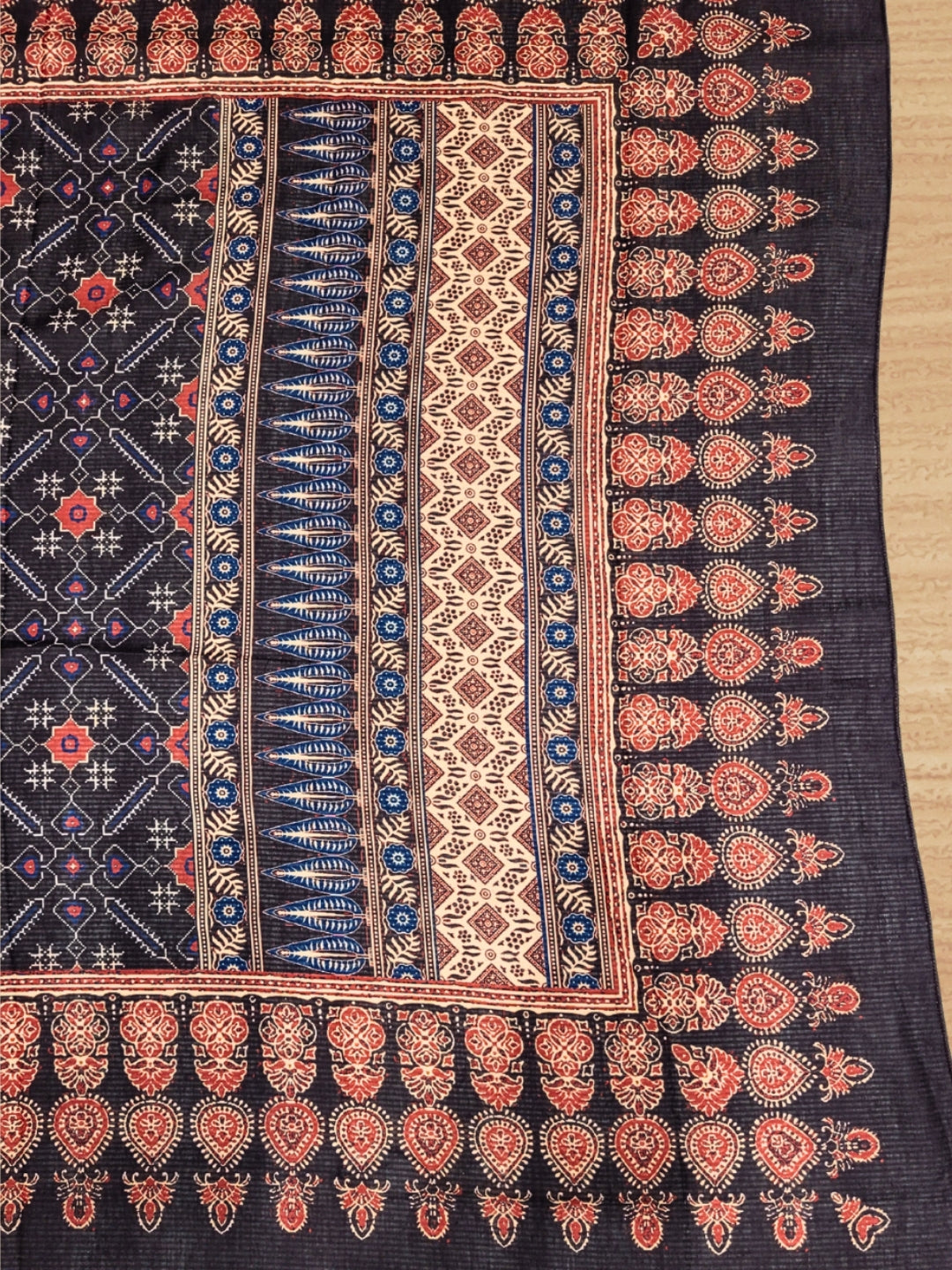 Ethnic Ajrak Block Print Cotton Suit Dupatta with Mirror Embelishments & Contrast colors
