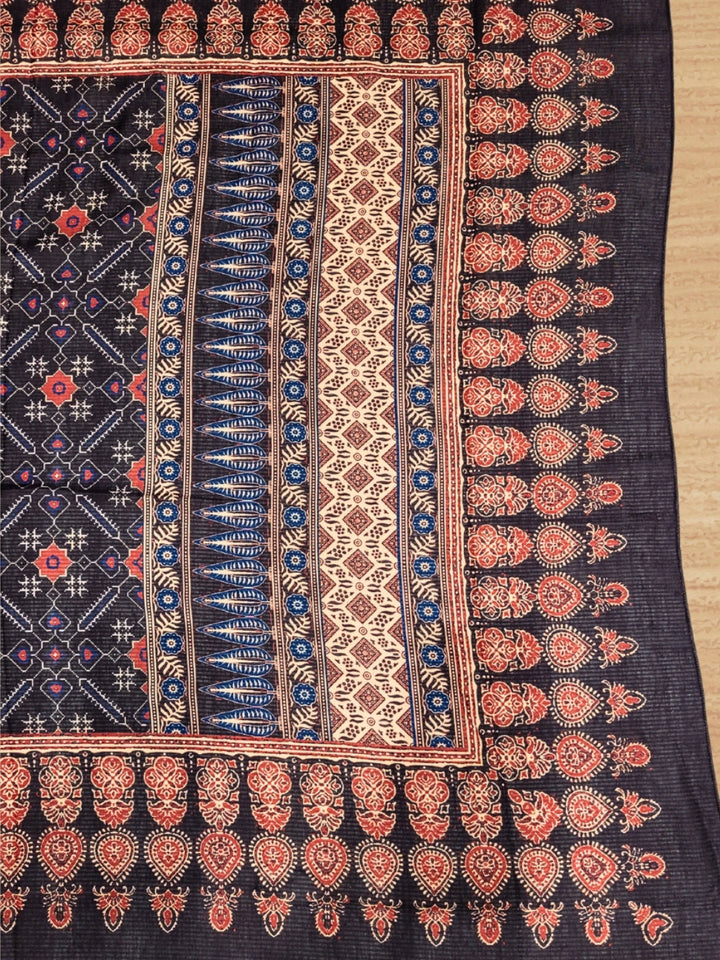 Ethnic Ajrak Block Print Cotton Suit Dupatta with Mirror Embelishments & Contrast colors