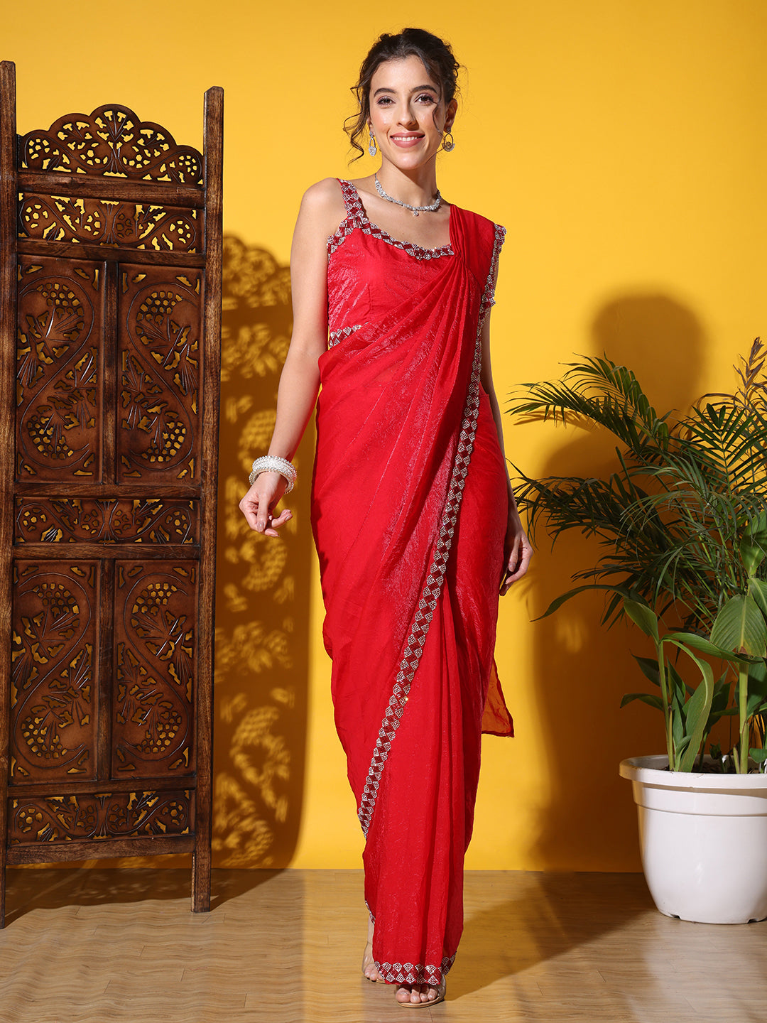 Pre-stitched Draped Light Weight Saree with Self Sheen
