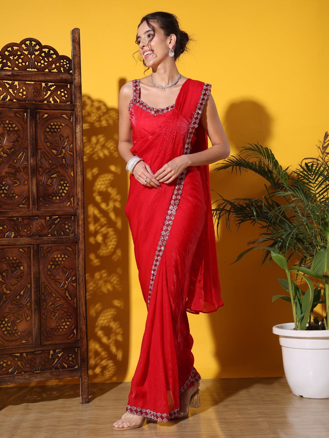 Pre-stitched Draped Light Weight Saree with Self Sheen