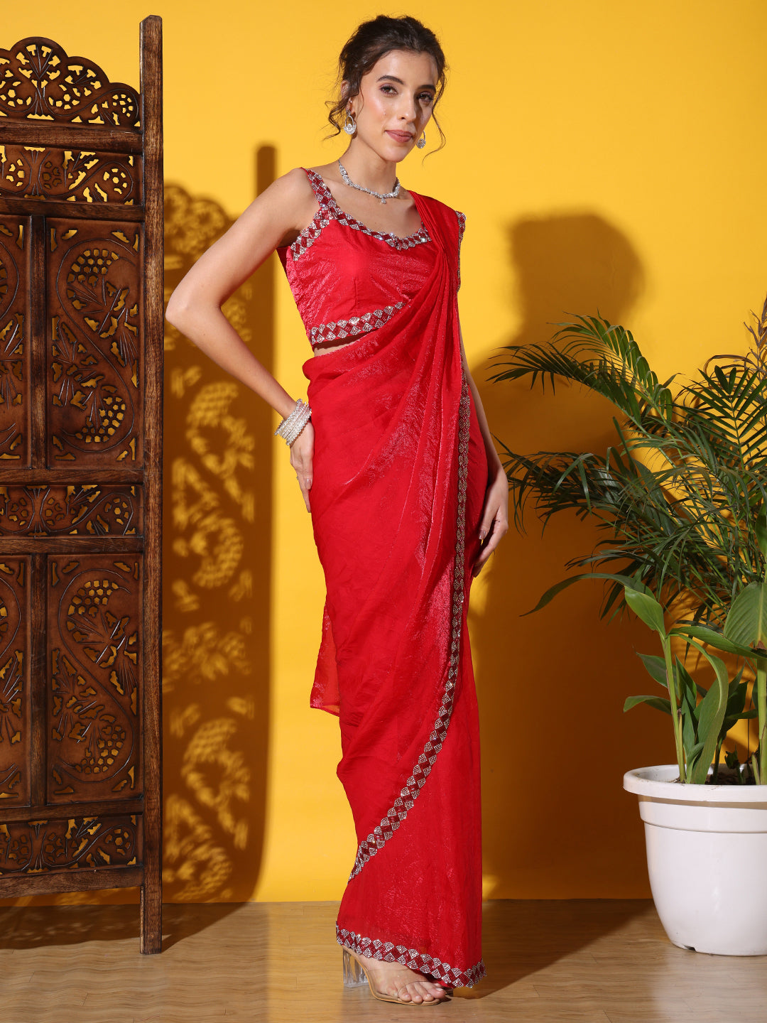Pre-stitched Draped Light Weight Saree with Self Sheen