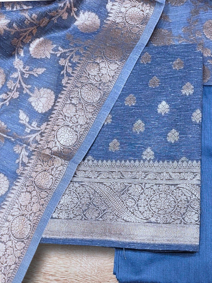 Chhabra 555 Banarasi Handloom Jute Silk Dress Material with Slub Weave & Tasseled Dupatta
