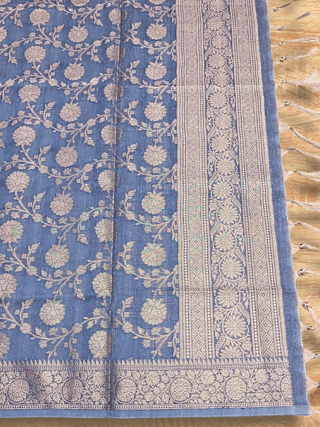 Banarasi Handloom Jute Silk Dress Material with Slub Weave & Tasseled Dupatta