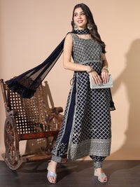 Sequinned Nyraa Kurta Set with Harem Pants & Pre-Draped dupatta