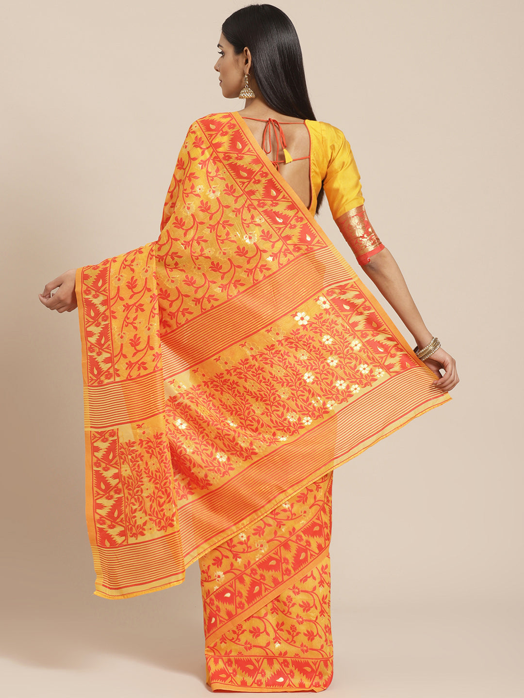 Handloom Chanderi Saree with Abstract woven pattern and Gold Zari weaving