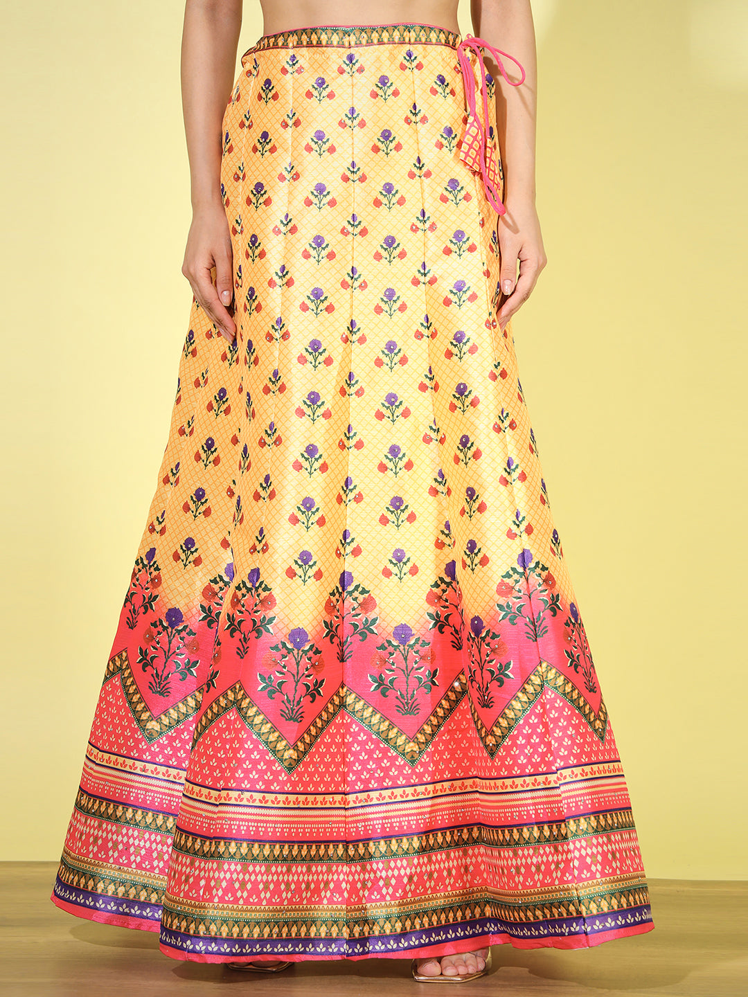 Floral Ombre Digital Print Crop Top Lehenga Set with Net Dupatta