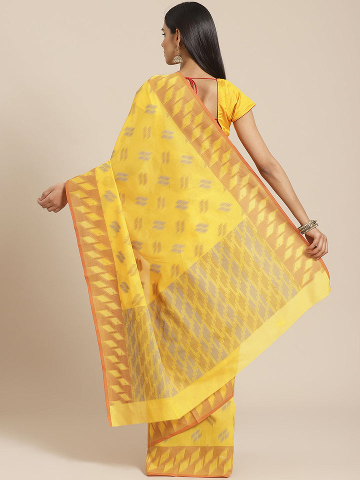Handloom Chanderi Saree with Abstract woven pattern and a contrast border