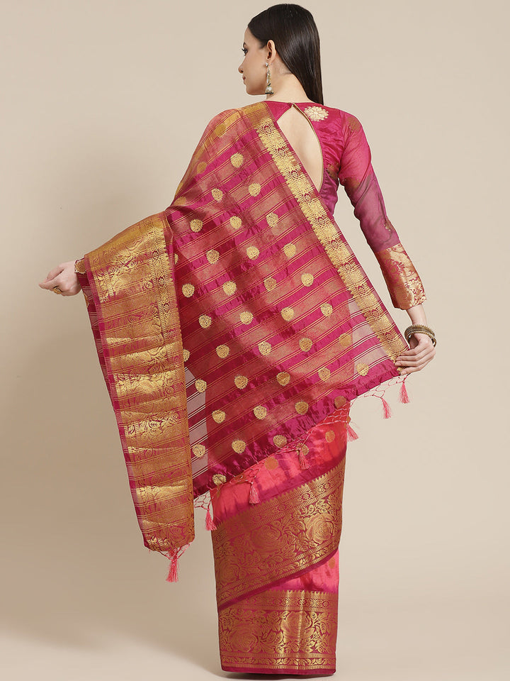 Pink & Magenta B&hani Dyed saree with Zari Brocade Weaving border