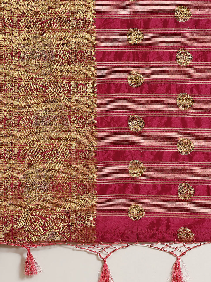 Pink & Magenta B&hani Dyed saree with Zari Brocade Weaving border