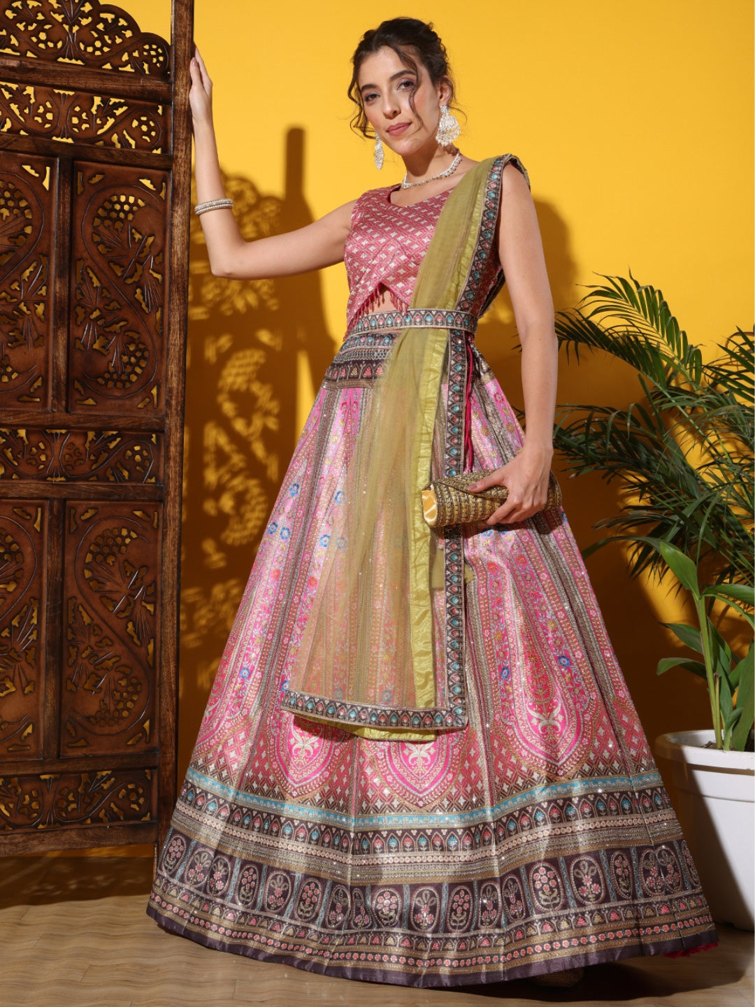 Chhabra 555 Printed and Tasseled Choli with Printed & Embellished Lehenga & Solid Dupatta