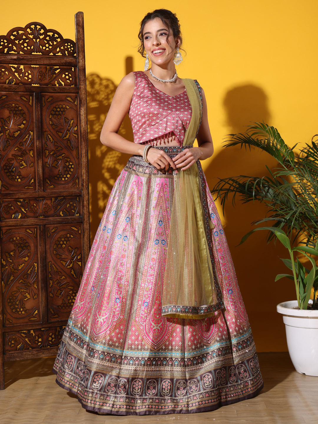 Kalidar Floral Digital Print Lehenga Set