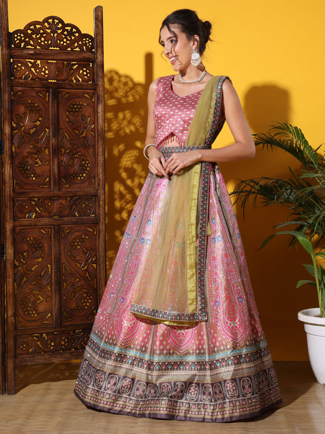 Kalidar Floral Digital Print Lehenga Set
