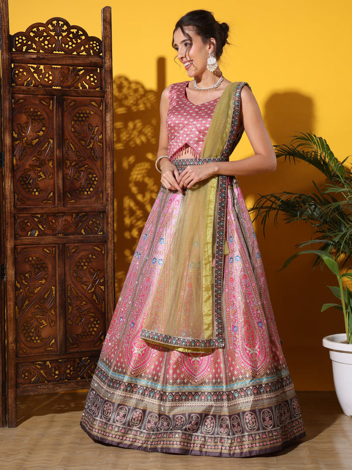 Kalidar Floral Digital Print Lehenga Set