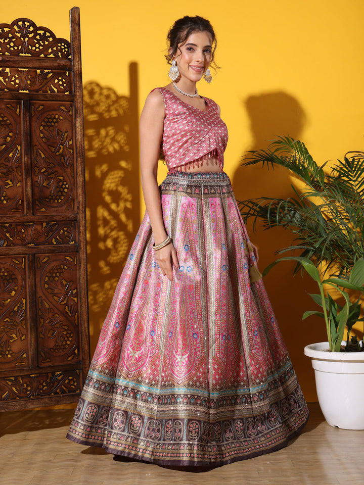 Kalidar Floral Digital Print Lehenga Set