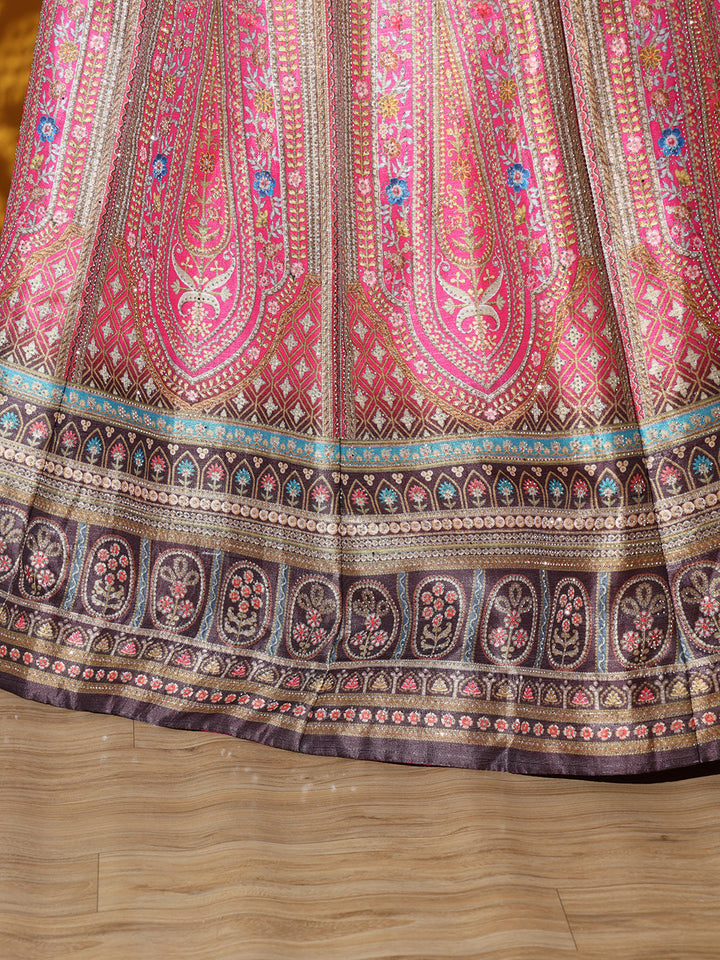 Kalidar Floral Digital Print Lehenga Set