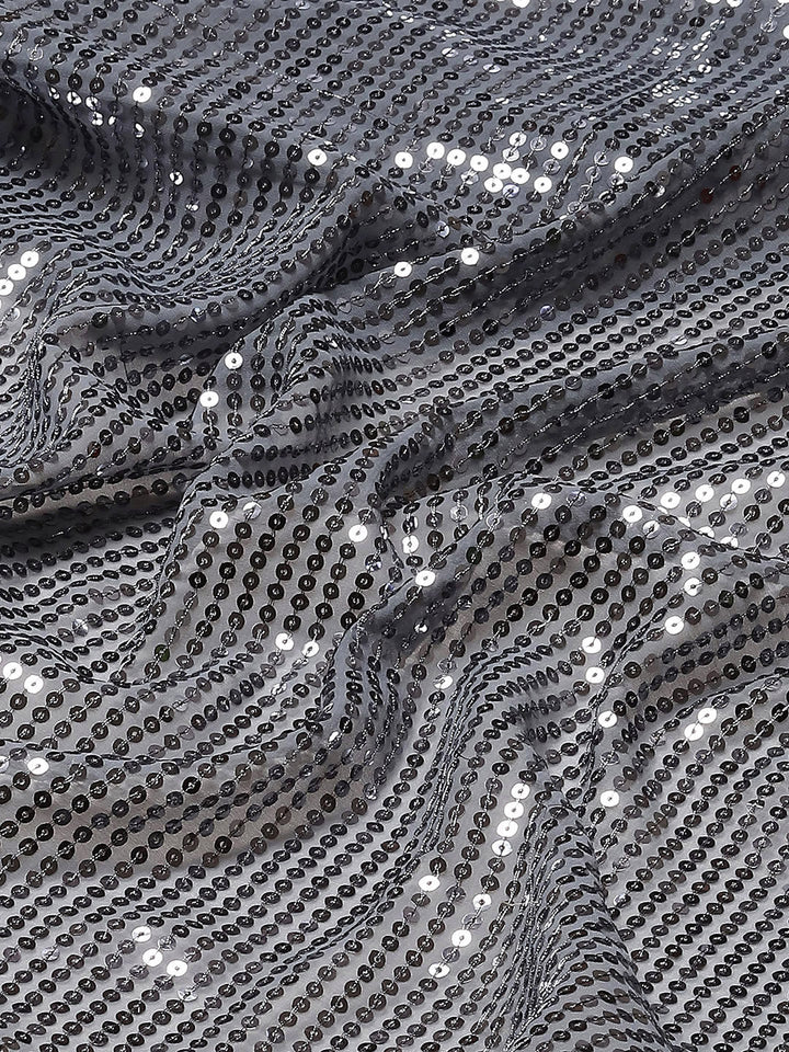 Grey Heavy Sequin Embellished Party Georgette Bling Cocktail Saree