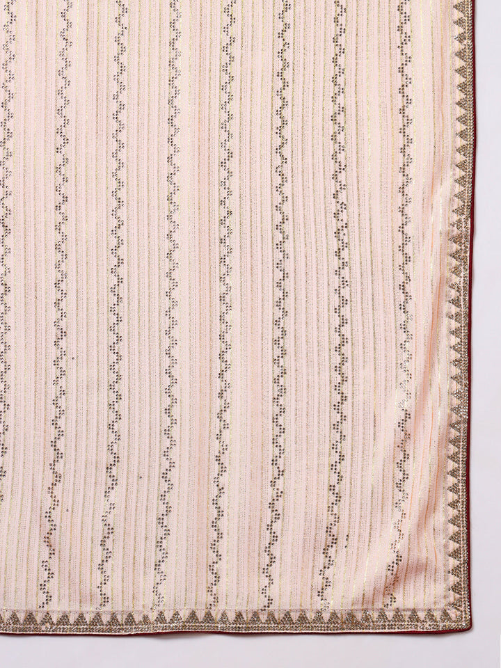 Crystal Swarovski Embellished Satin Georgette Cocktail Saree with Weaved Zari Stripes