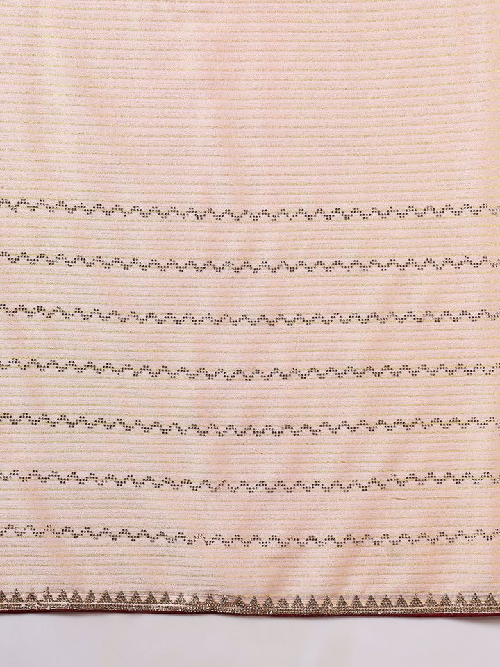 Crystal Swarovski Embellished Satin Georgette Cocktail Saree with Weaved Zari Stripes