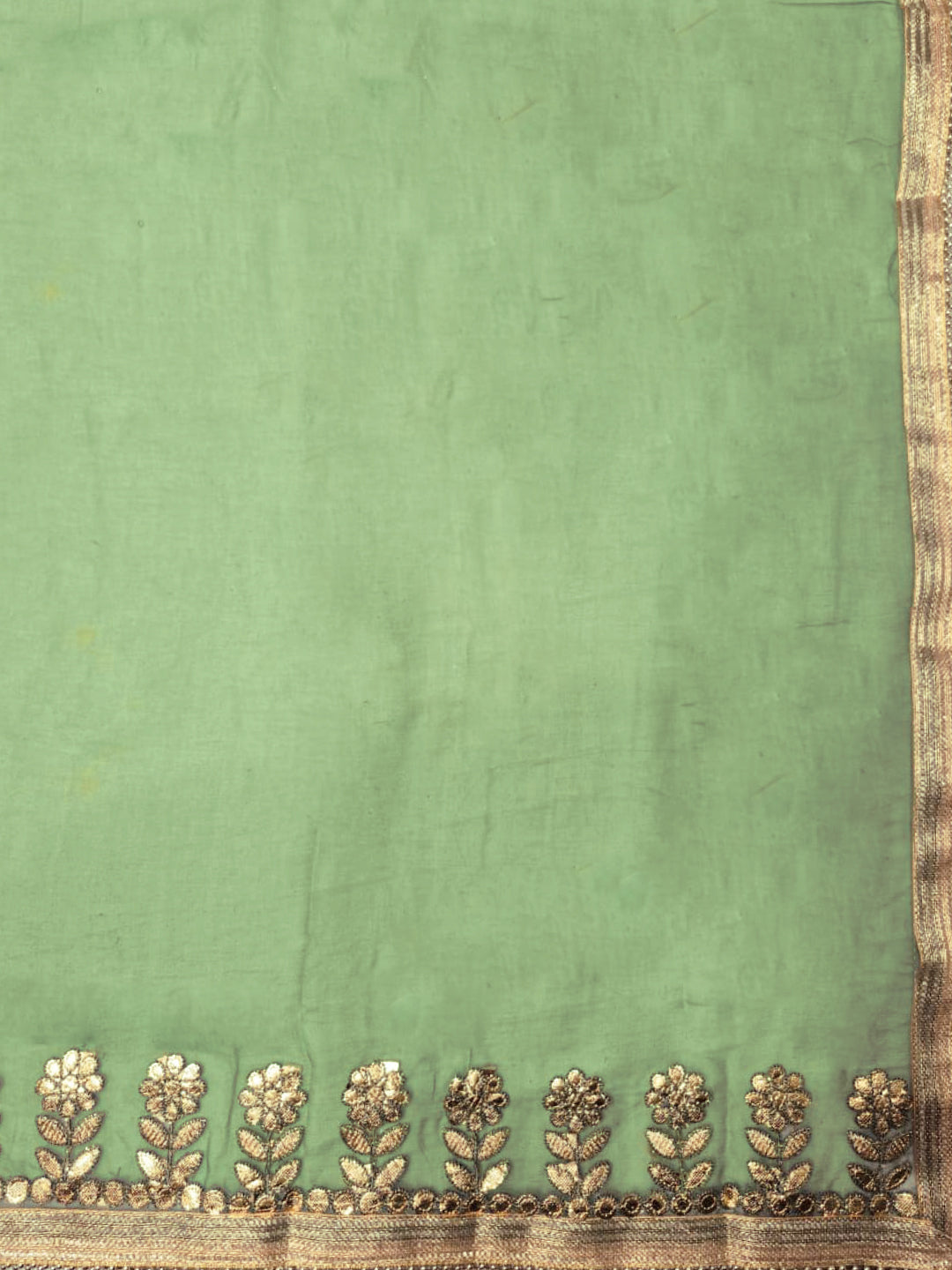 Gota Patti & Resham Embroidery Semi-stitched Punjabi Suit with Striped Sequinned Pattern