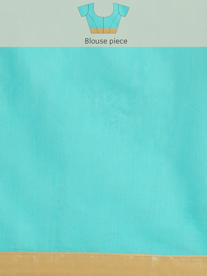 Turquoise Floral Resham Thread Embroidery Cotton Tussar Saree
