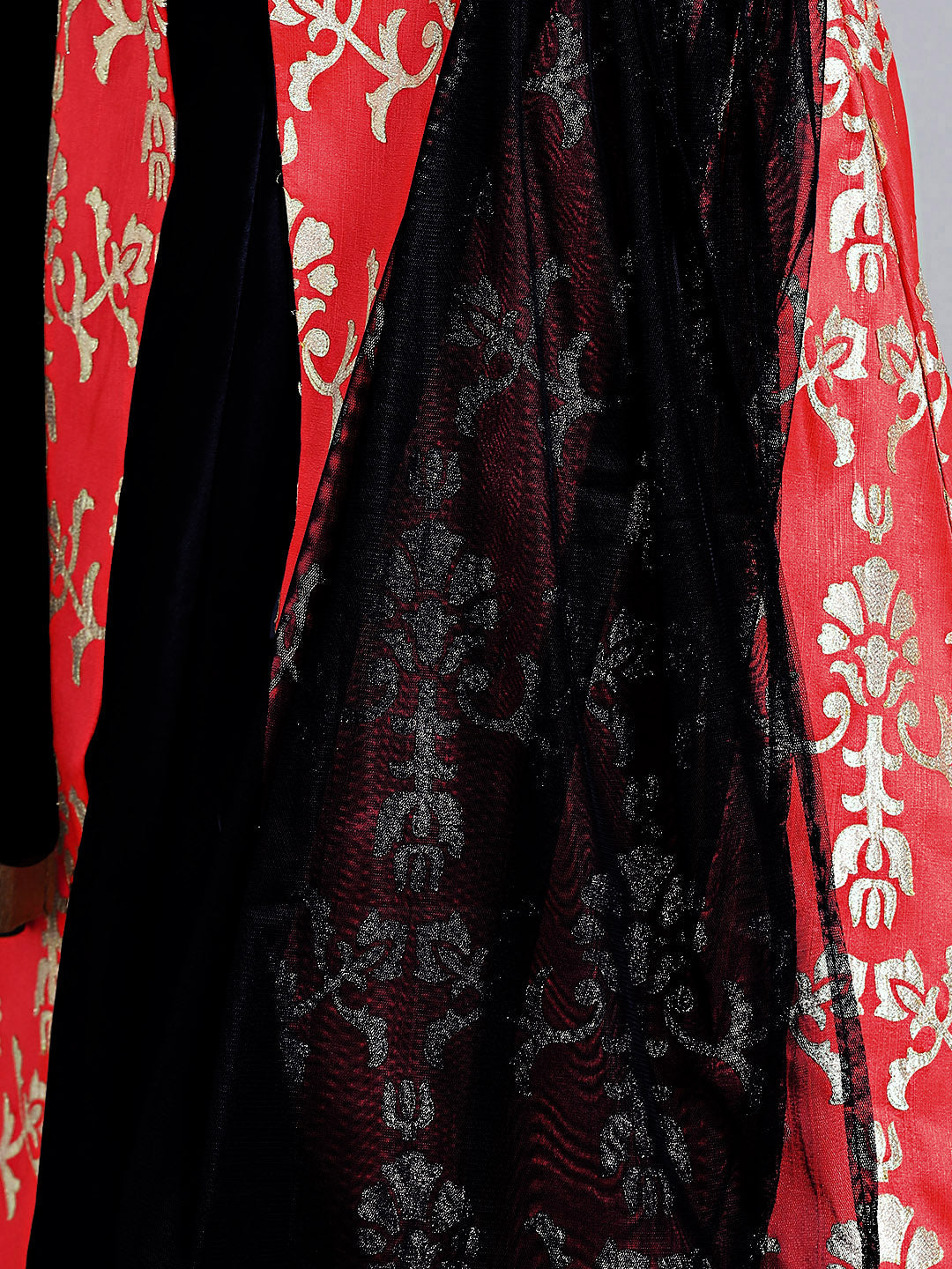 Pink & Black Raw Silk Hand Embroidered Long Jacket Lehenga With Net Dupatta