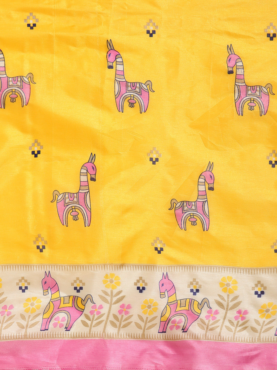 Printed Bhagalpuri Saree with Bright Animal and Geometric Motifs
