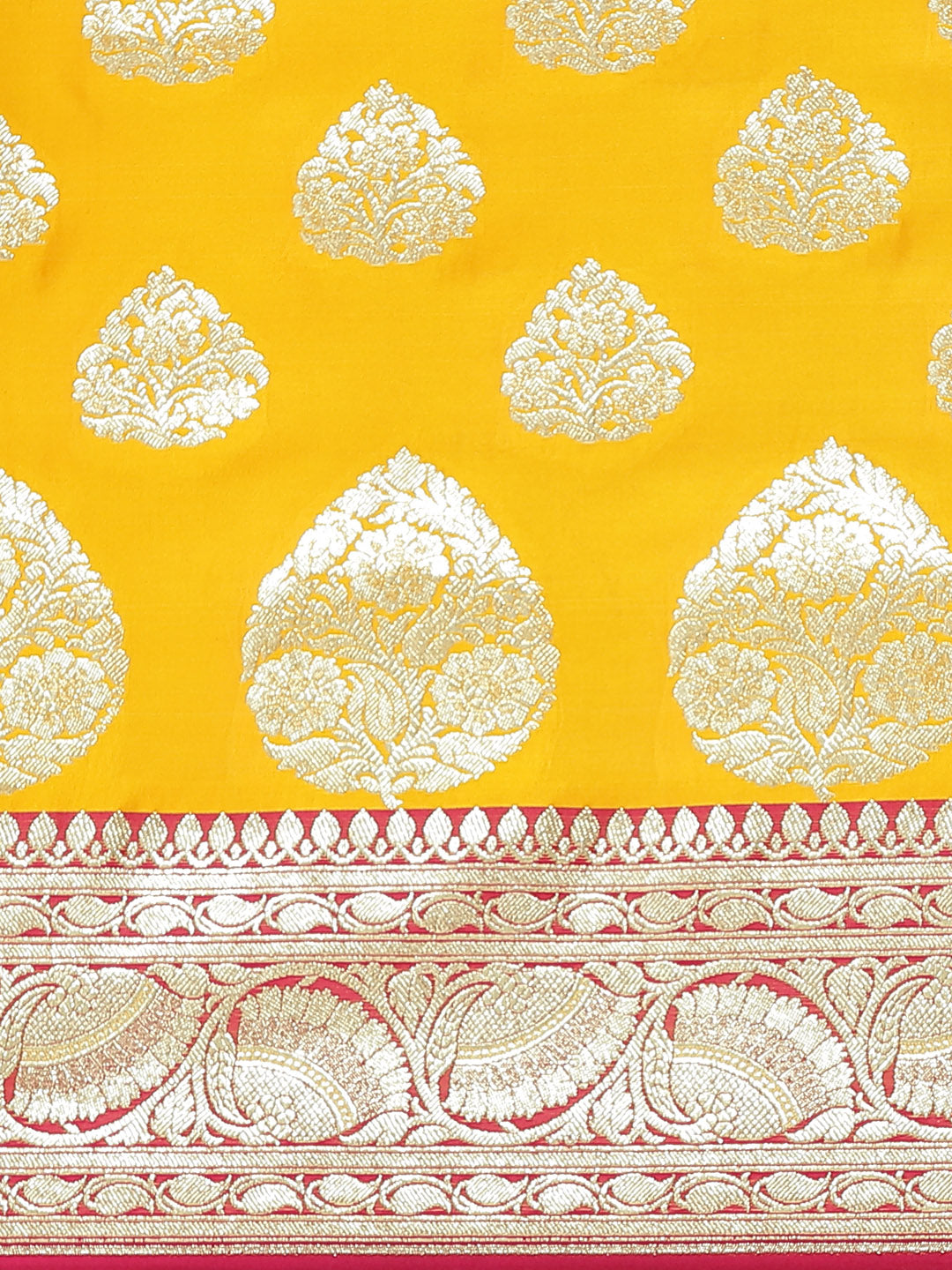 Banarasi Silk Blend Embossed Handloom Saree with Paisley Weaving & Contrast Border,Pallu