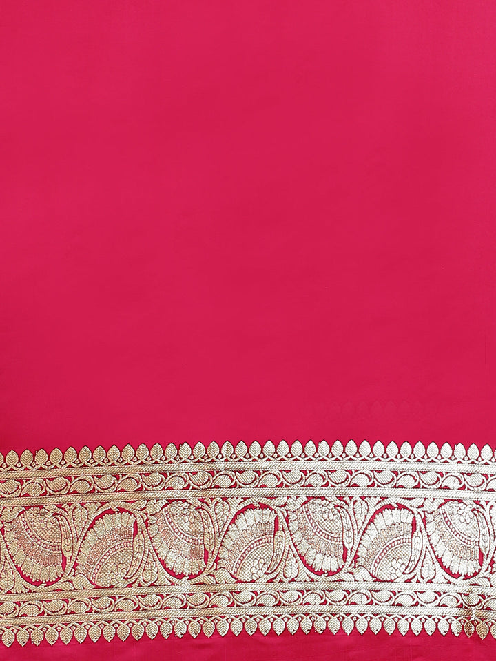 Banarasi Silk Blend Embossed Handloom Saree with Paisley Weaving & Contrast Border,Pallu