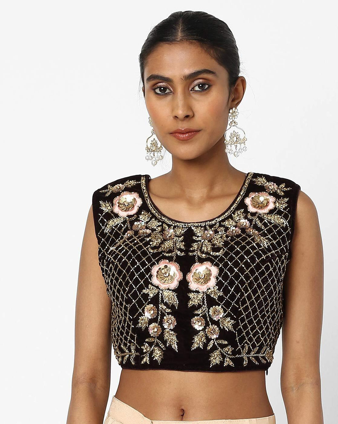 Beige-Rust Ruffled Ombre Saree & Ethnic Embroidered Velvet Blouse