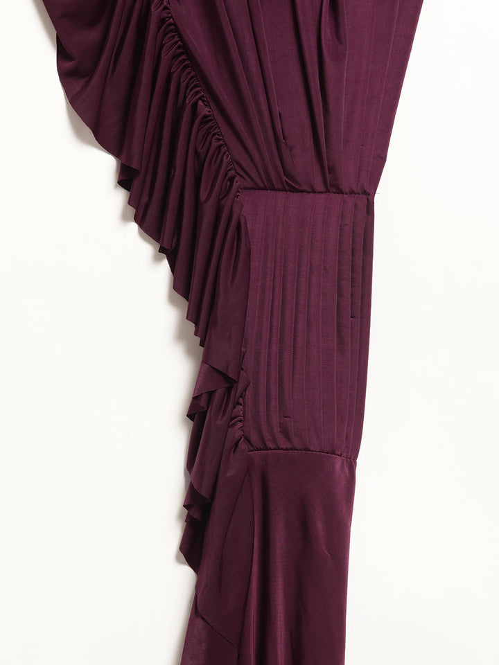 Draped Ruffled Pre-stitched Saree with Tassled Jeweled Neckpiece